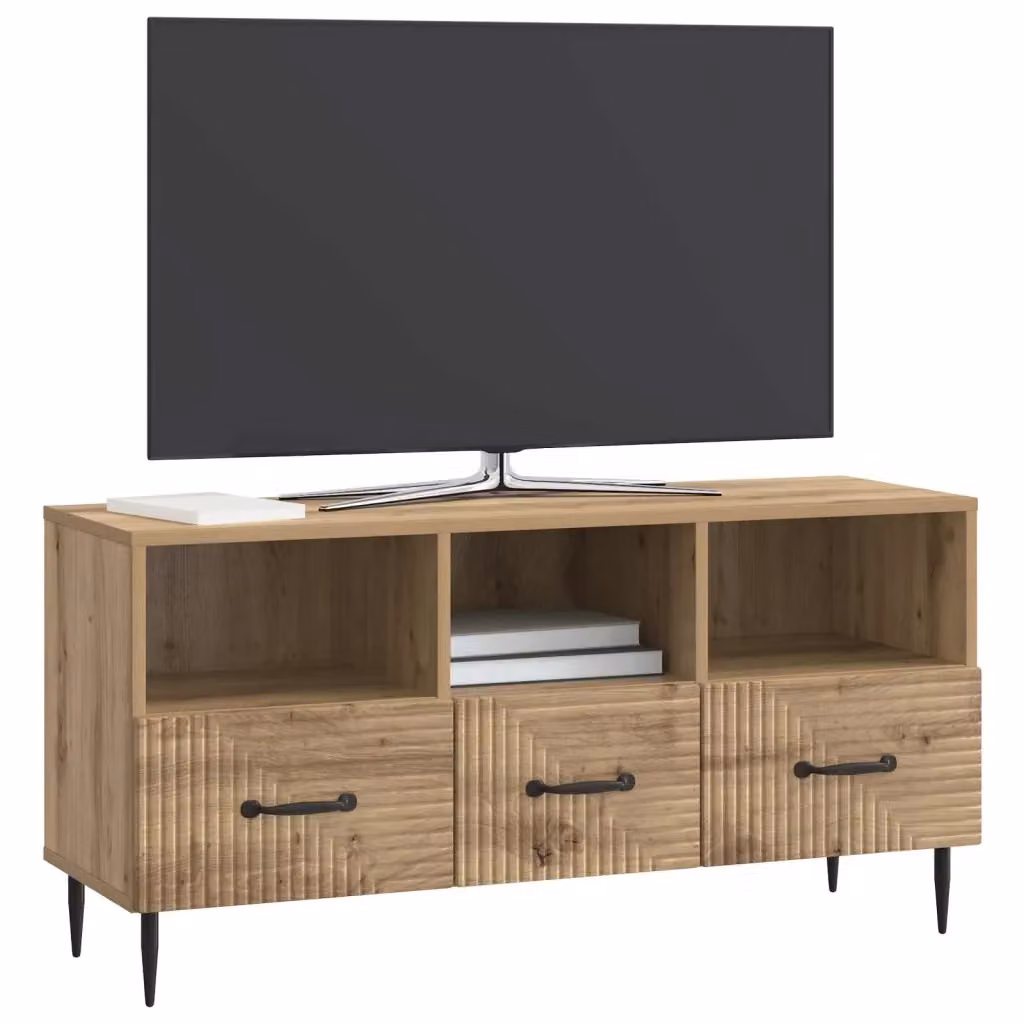 Credenza per TV moderna in legno e metallo marrone con cassetto, L/P/H: 102 x 34,5 x 50 cm – 2