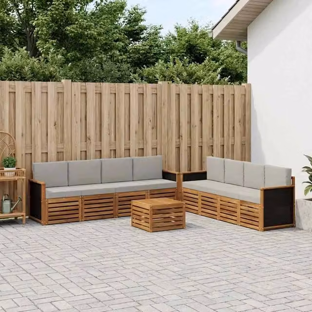 Set di divani da esterno vidaXL in legno di acacia con tavolino da giardino, 9 pezzi, Beige e Grigio