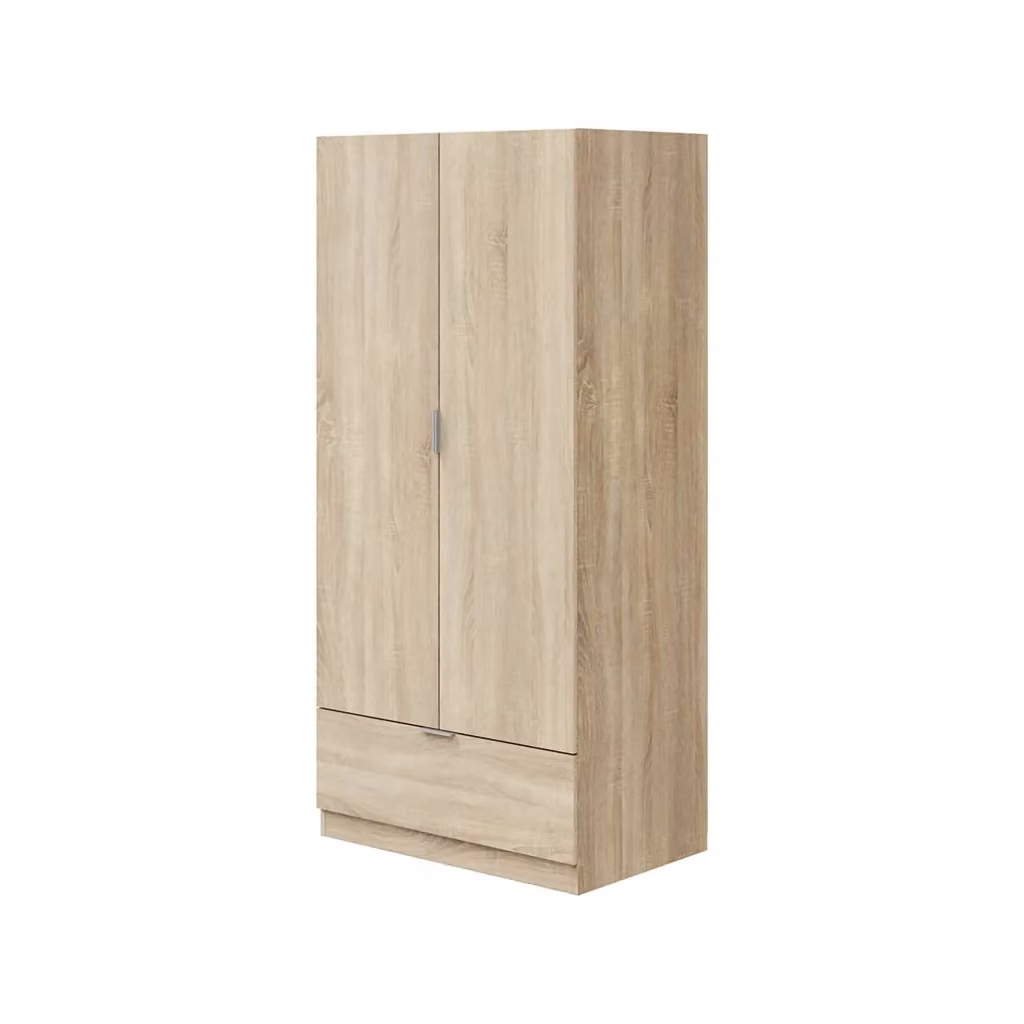 Armadio da camera da letto DMORA con 2 ante, cassetti integrati e appendiabiti, finitura rovere opaco, Marrone/Beige, L: 51 cm, H: 170 cm – 2