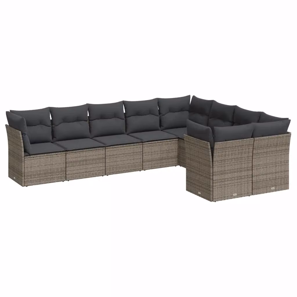 vidaXL Set Divano da Giardino 9 pz a Forma di L con Cuscini Grigio in Polyrattan e Struttura in Acciaio – 2