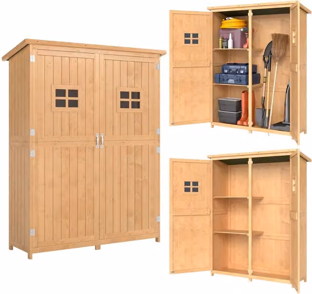 Casetta da Giardino Legno con Porta Doppia e Finestre ¨C Zephmum ¨C Marrone 127.5x50x164cm