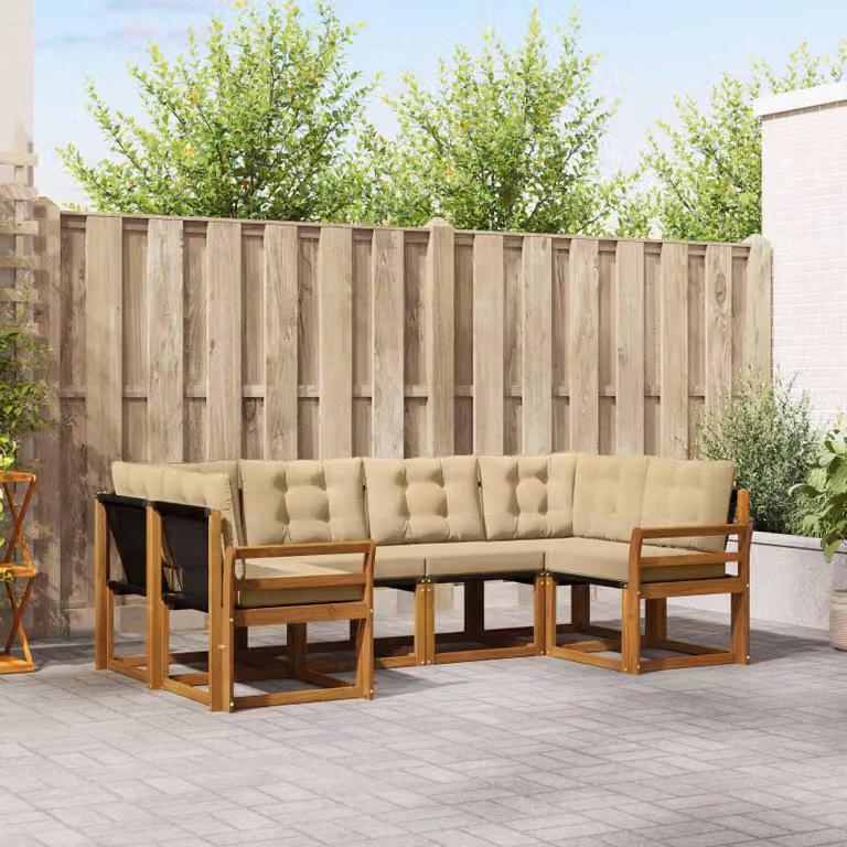 Set di divani da esterno vidaXL 6 pz in legno di acacia con cuscini beige e marrone