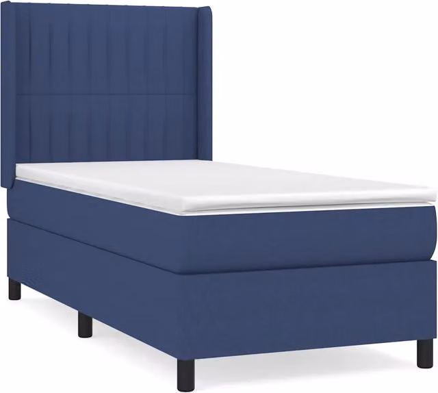 Letto singolo per adulti con materasso a molle e struttura imbottita in tessuto blu e bianco L/P/H: 80 x 200 x 40 cm
