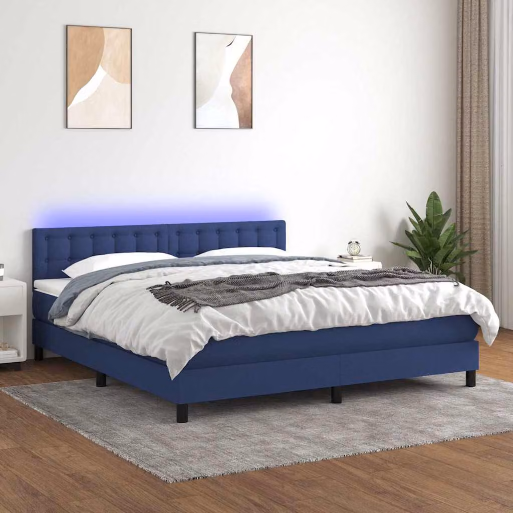 Letto a Molle con Materasso vidaXL in Tessuto con LED Blu e Porte USB L/P/H: 160 x 200 x 78 cm – 1
