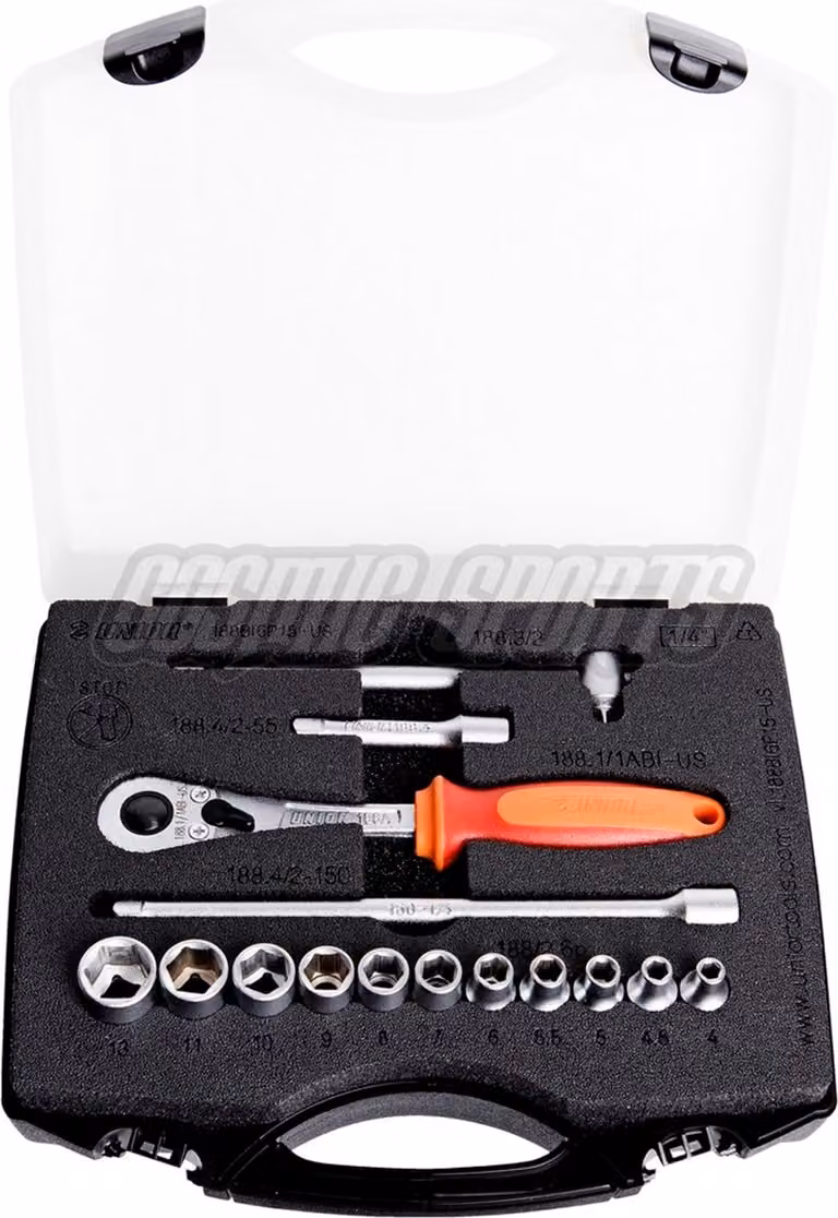 Unior 188BI6P15-US Set di chiavi a bussola da 1/4" in scatola di plastica, rosso