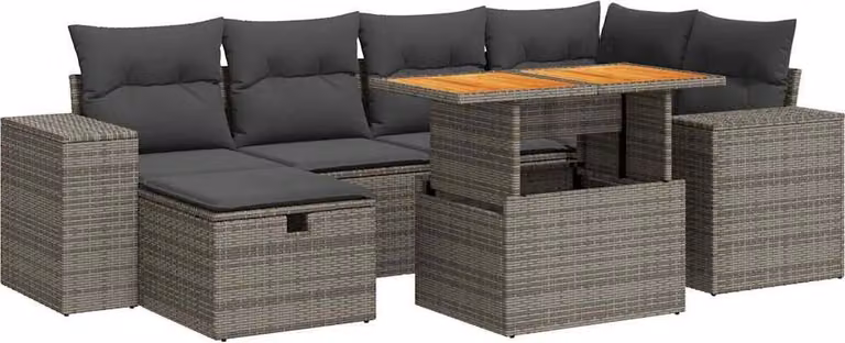 Set Divano da Giardino 8pz con Cuscini Grigio Polyrattan Acacia