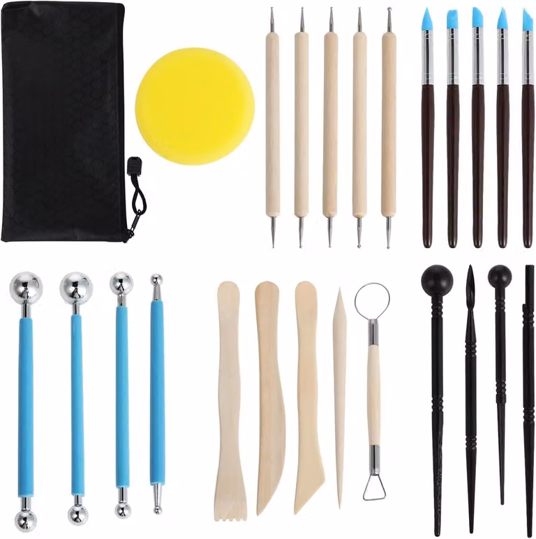 Set di 25 strumenti per la modellazione, ideale per la Vetroceramica, la lavorazione dell'argilla e della pasta modellabile, completo di custodia. Perfetto come accessorio per artisti e principianti.