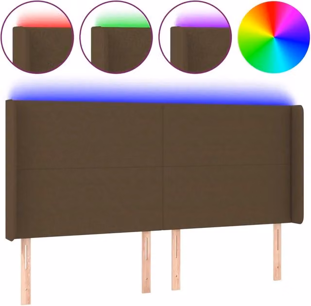 Testiera | Testata a LED Marrone Scuro 203x16x118/128 cm in Tessuto
