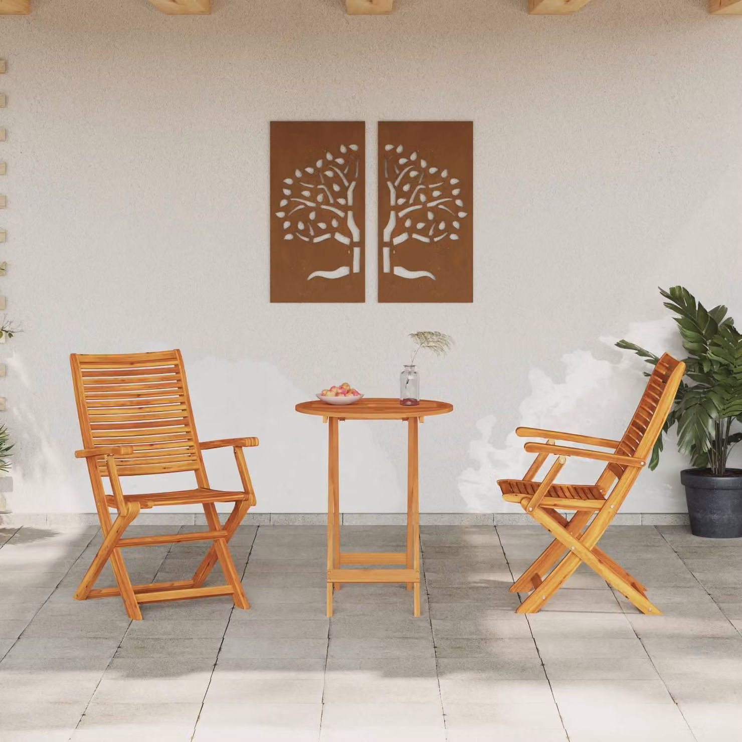 Set Bistro Pieghevole vidaXL in Legno di Acacia Massello Marrone 3 Pezzi