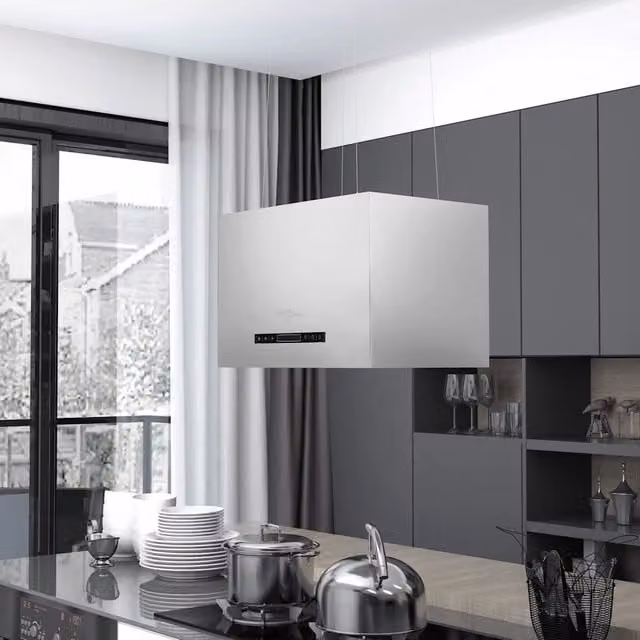 Cappa da Cucina ad Isola Sospesa LCD con Sensore-Cappa a Isola 55 cm Acciaio