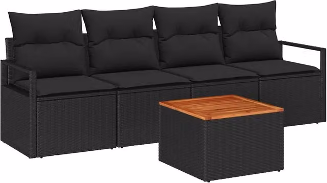 Set Divano da Giardino con archiviazione 5 pz | Set Salotto da Giardino Nero polyrattan