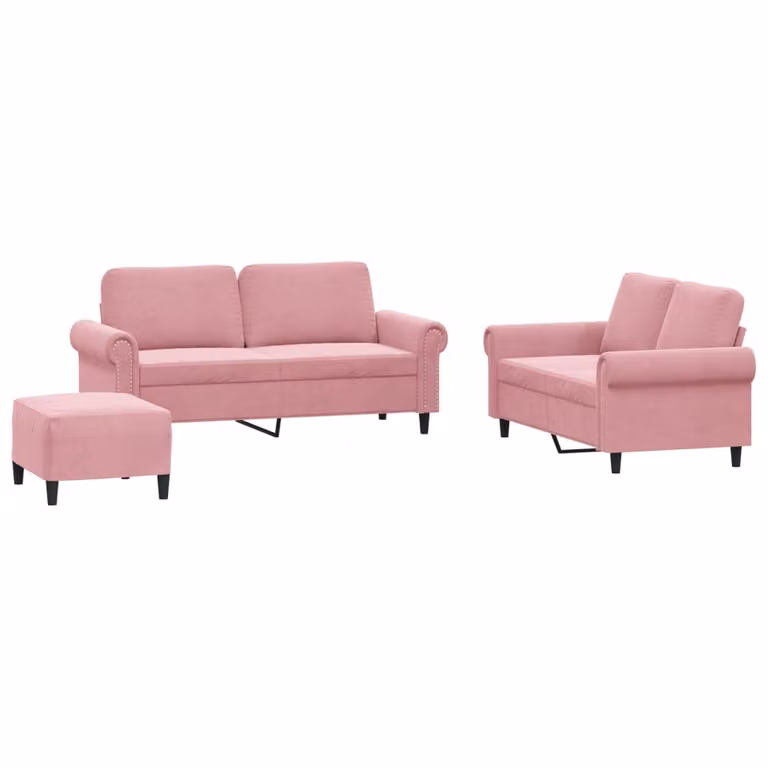 Set di Divani 3 pz con Cuscini rosa in Velluto