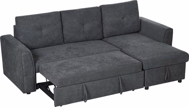 Divano Letto 3 Posti HOMCOM con Chaise Longue e Funzione Letto, Grigio Scuro – 1