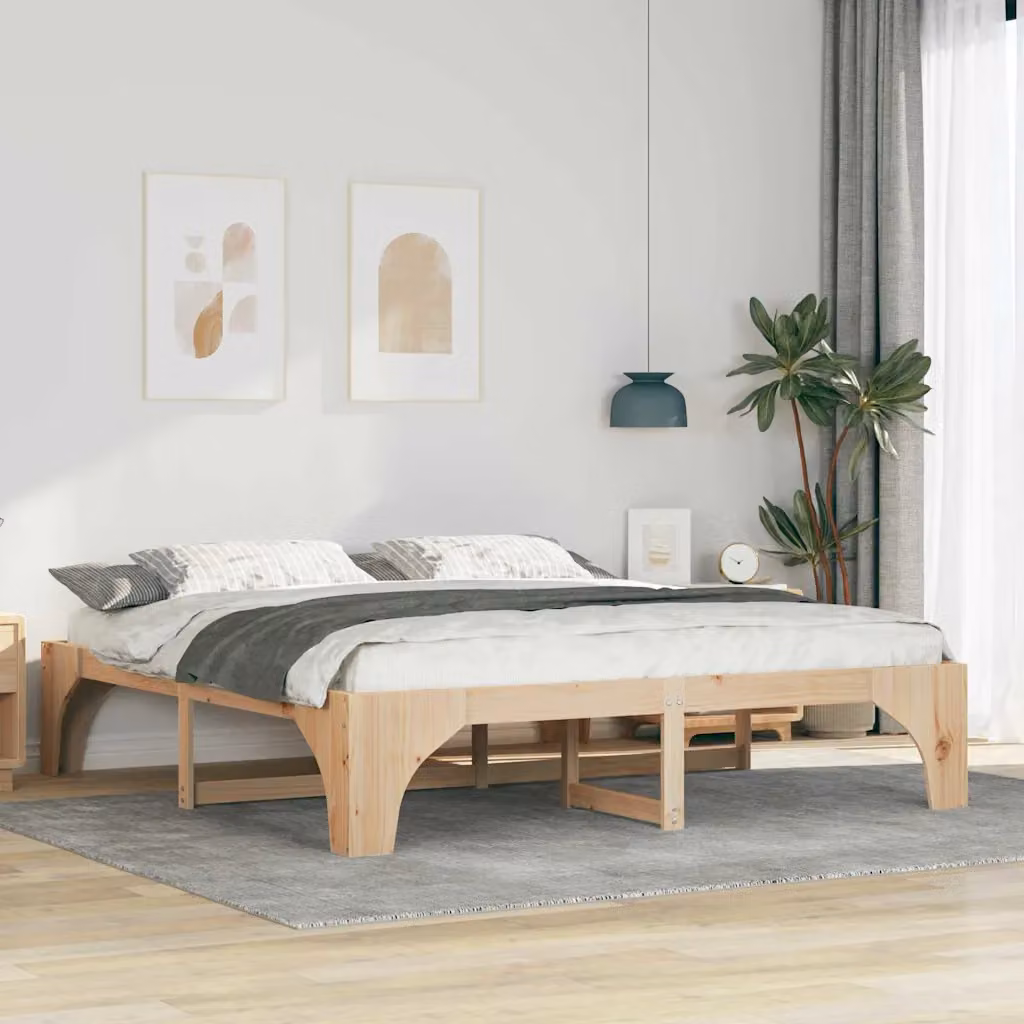 Struttura del letto moderna in pino massello vidaXL, colore marrone, L 180 x P 200 cm