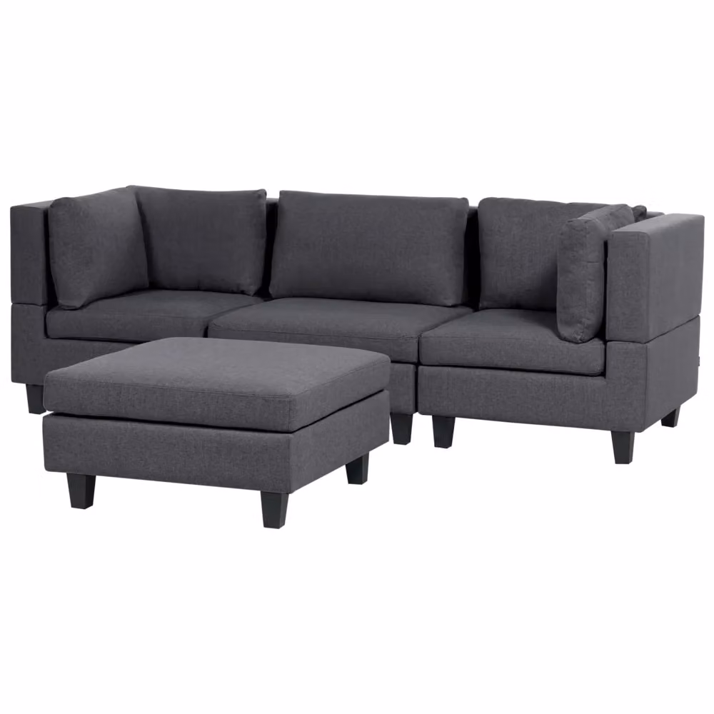 Divano Componibile Beliani in Tessuto Grigio con Cuscini e Coperture Rimovibili Stile Moderno L: 228 cm, P: 76 cm, H: 74 cm – 2