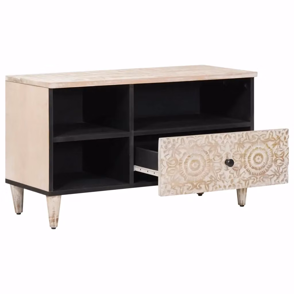 Mobile TV-Credenza Design In in legno di mango massello e metallo, Bianco, L 80 cm x P 33,5 cm x H 46 cm – 2