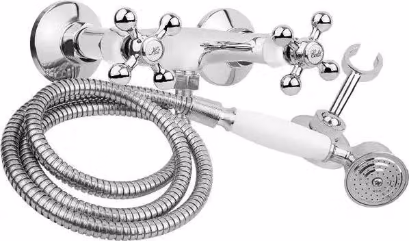 Miscelatore doccia da parete in stile retrò, cromato. Realizzato con superficie in ottone di alta qualità, dotato di miscelatore monocomando e tubo flessibile da 140 cm
