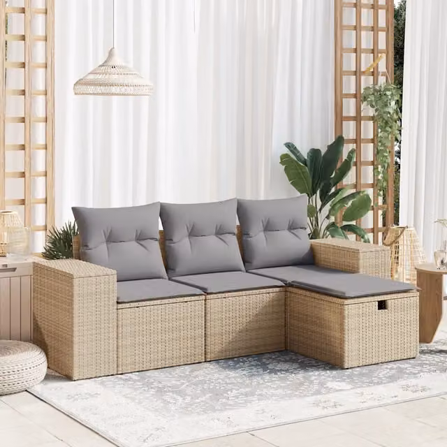 Set Divano da Giardino 4 pz con Cuscini Beige in Polyrattan 3325655