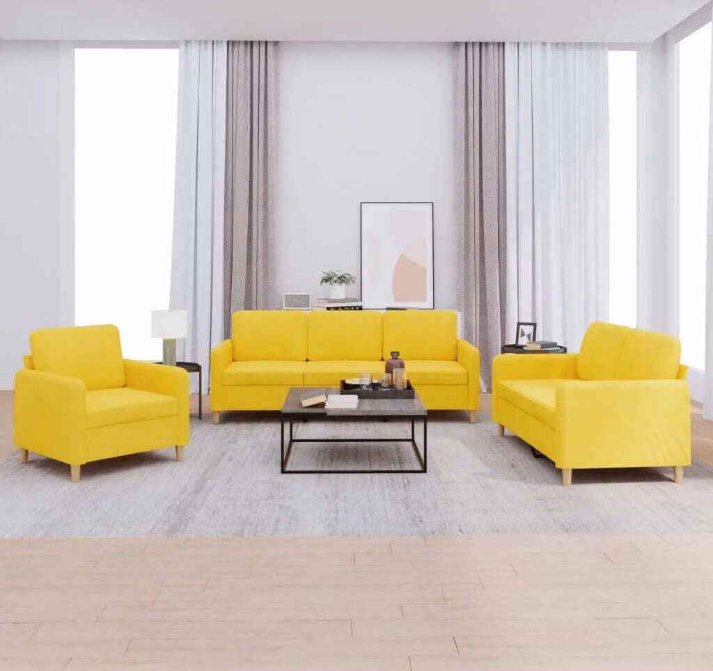 Maison Exclusive - Set divano a 3 pezzi con cuscini in tessuto giallo chiaro