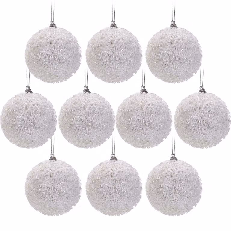Set di 10 palline di Natale bianche Vestiamo Casa, diametro: 6 cm