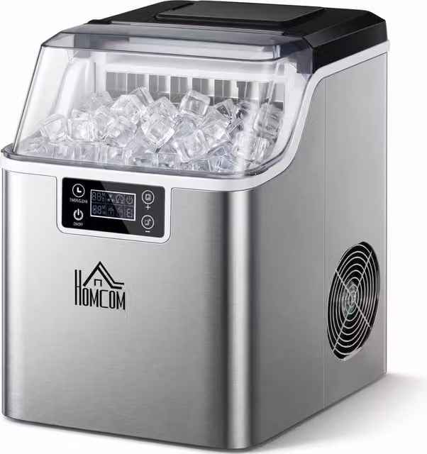 Macchina del Ghiaccio 3,2 Litri 24 Cubetti 299W in Acciaio Argento