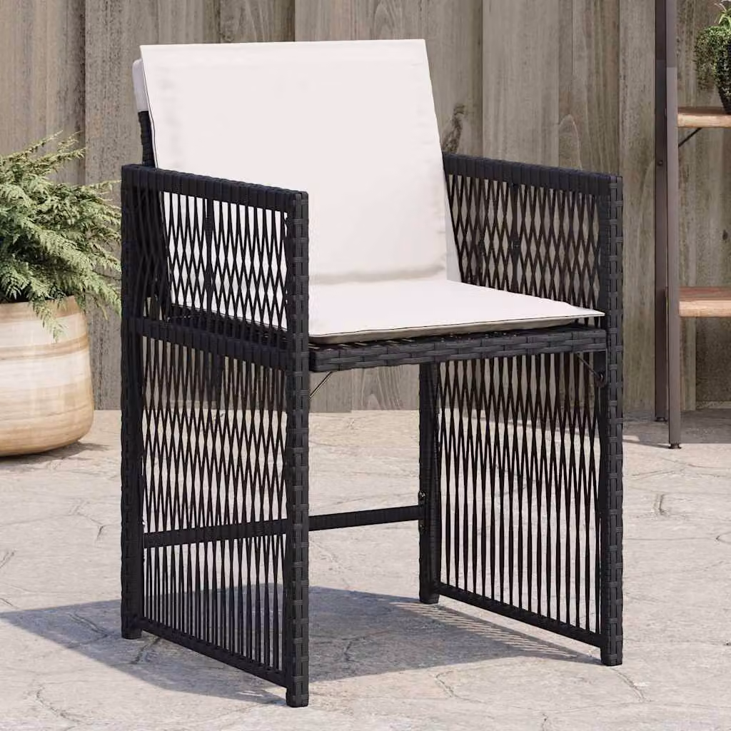 Set di 4 sedie da giardino vidaXL in polyrattan nere con cuscini e braccioli