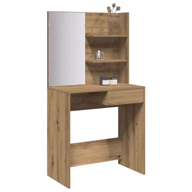 vidaXL Toeletta con Specchio in Rovere e Vetro, Colore Marrone, L/P/H: 74,5 x 40 x 141 cm