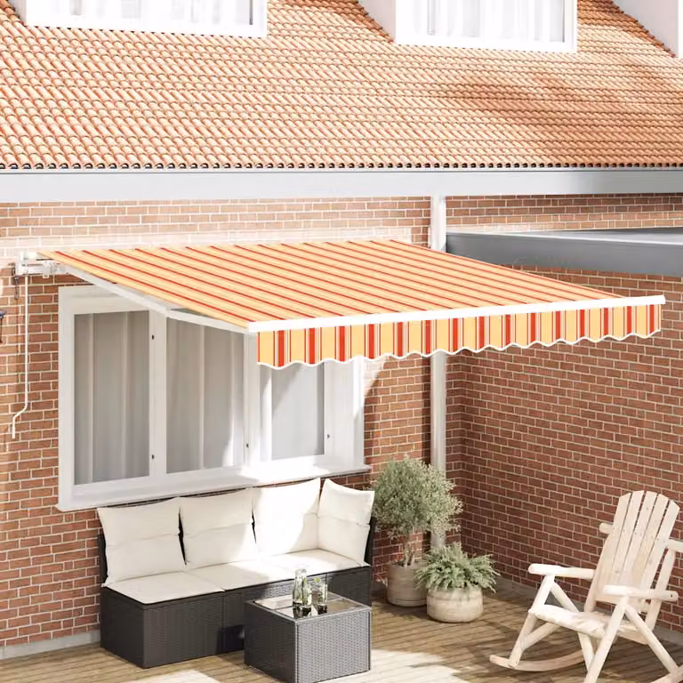 Tenda retrattile vidaXL con bracci pieghevoli e telecomando, Giallo e Arancione, L: 300 cm x P: 250 cm