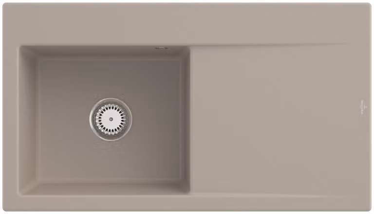 Lavello Villeroy&Boch con sgocciolatoio a sinistra, Subway Style 50 Almond 90x51cm, Vetroceramica, funzionamento manuale