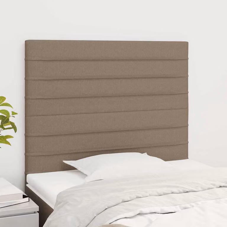 Testiera per letto vidaXL in tessuto tortora con struttura in legno, L: 90 cm, P: 5 cm, H: 118-128 cm
