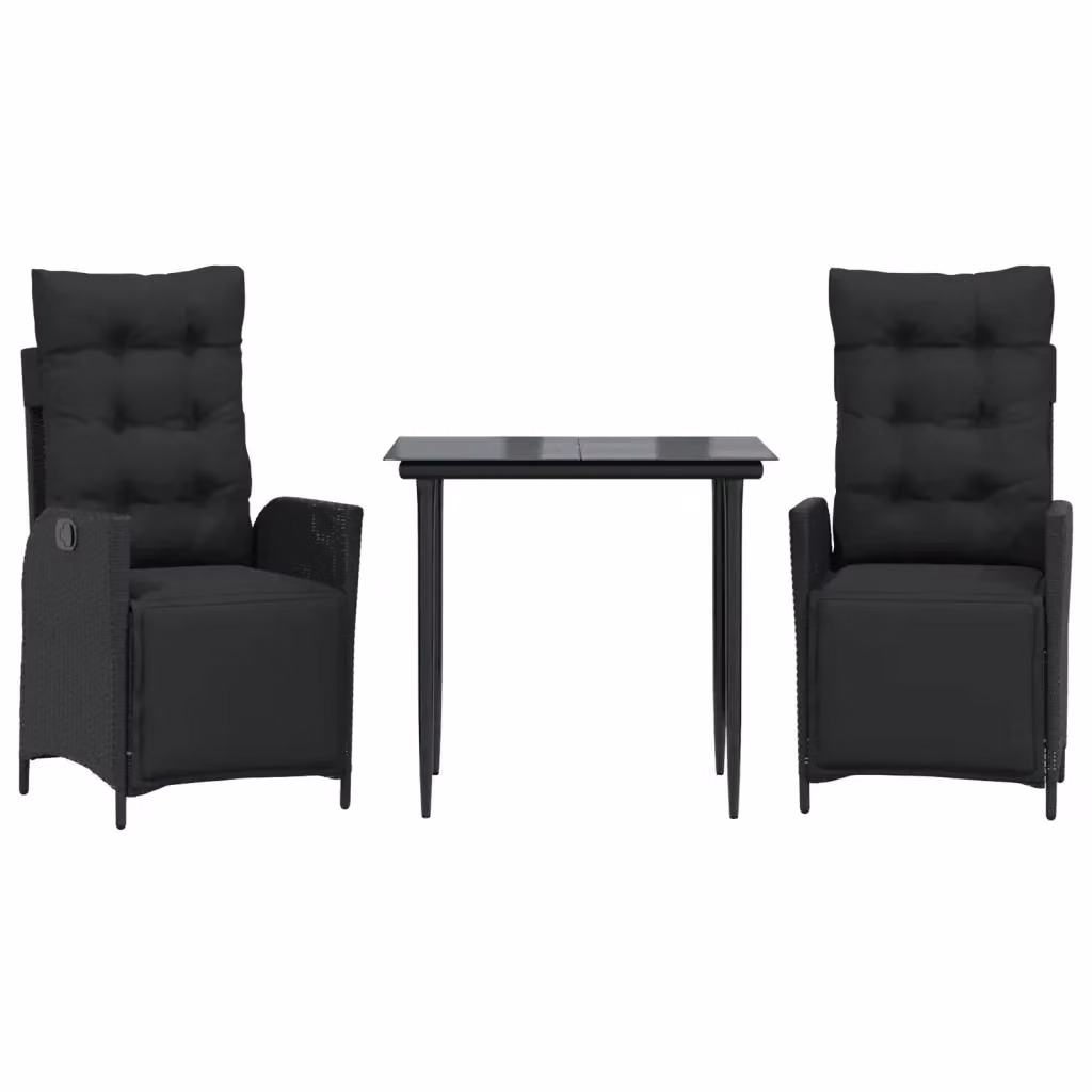 Set da pranzo da giardino vidaXL in polyrattan nero con cuscini e piano in vetro – 2