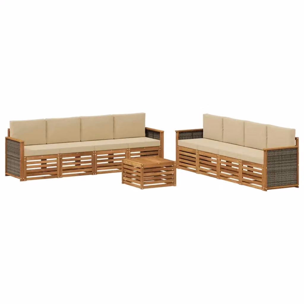 Set di mobili da giardino vidaXL in legno di acacia con divano a 3 posti, tavolino da caffè e cuscini, colore beige – 2