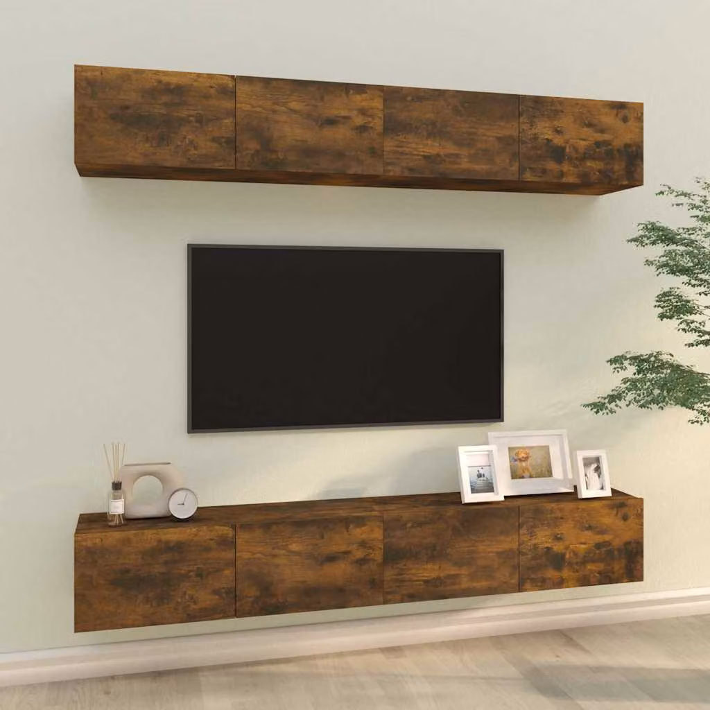 Set di 4 mobili porta TV da parete vidaXL in legno rovere color marrone, L 100 x P 30 x H 30 cm – 1