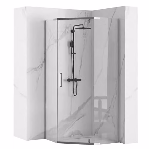 Rea - Box Doccia Axin Chrom 90X90 Box Doccia Con Piatto Doccia Nero, Vetro Di Sicurezza Temperato Trasparente 6 mm (Cromo)