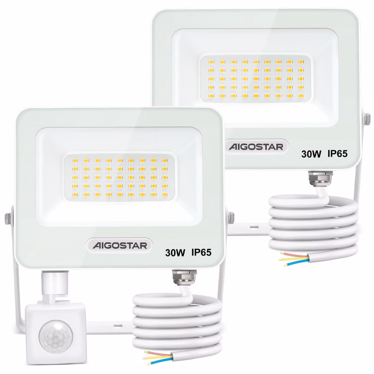 Fari LED da esterno, 30 W, confezione da 2, 2750 lumen, grado di protezione IP65, temperatura di colore 4000 K, con sensore di movimento