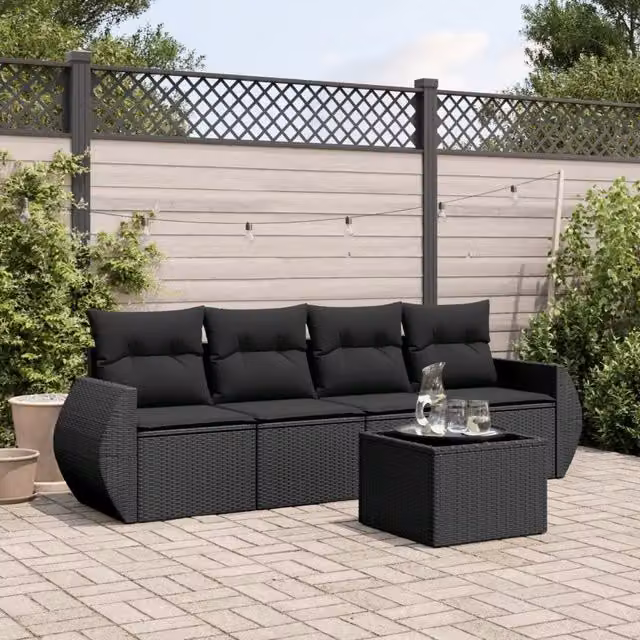 Set Divani da Giardino 5 pz con Cuscini in Polyrattan Nero 3253422