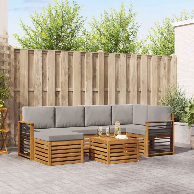 Set di divani da esterno vidaXL 7 pz in legno di acacia con cuscini Grigio e Marrone