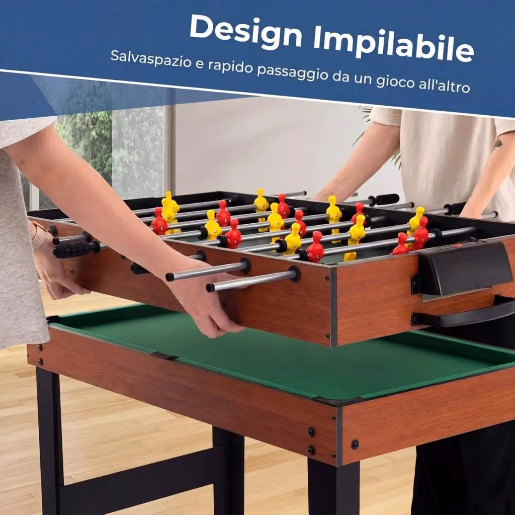 Tavolo Multigioco 4 in 1 Costway con Calcio Balilla, Biliardo, Ping Pong e Air Hockey, L: 125 cm, P: 97 cm, H: 83 cm – 2