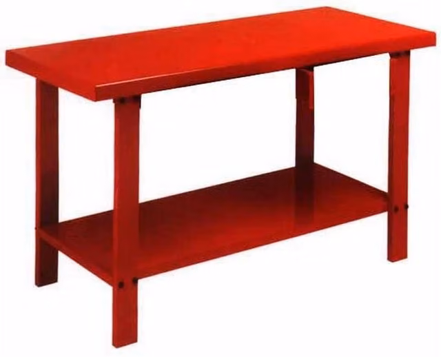 Banco Lavoro Derby in Metallo con Ripiano Inferiore e Predisposizione Cassetto, L/P/H: 150 x 64 x 86 cm, Colore Acciaio e Rosso – 1