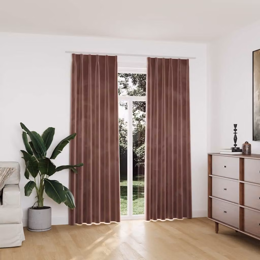 Set di 2 tende oscuranti vidaXL in velluto rosa antico con ganci, L: 140 cm, H: 225 cm
