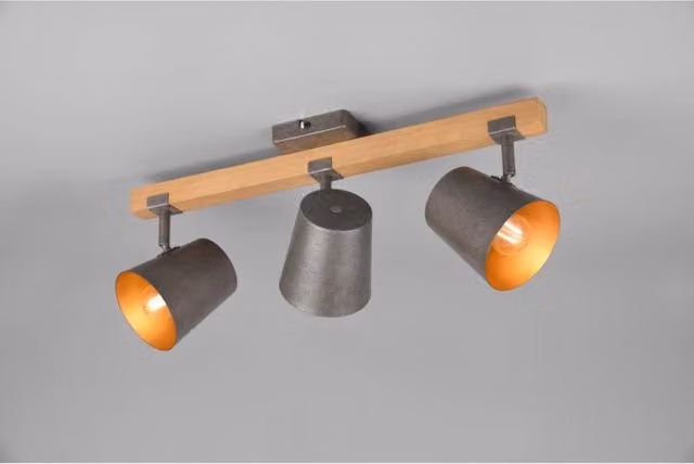 Faretto a 3 Spot Orientabile Trio Leuchten in Legno e Metallo Nichel per Soffitto