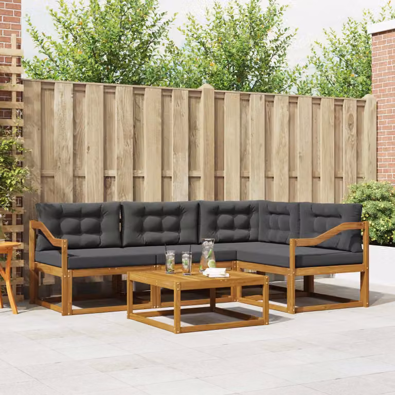 vidaXL Set di divani da esterno 5 pz Naturale e Antracite