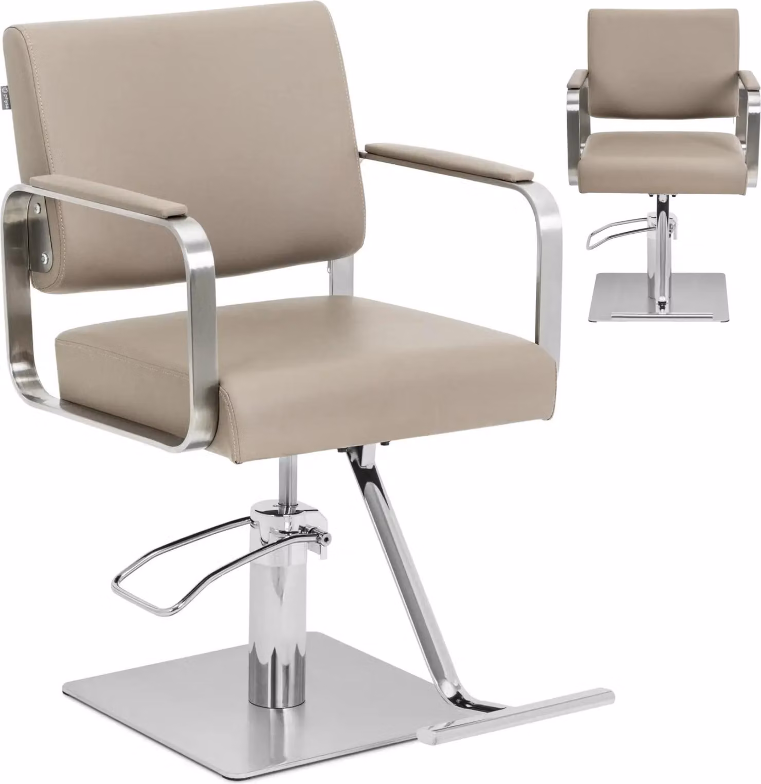 Expondo physa Poltrona da parrucchiere con poggiapiedi - 50 - 66 cm - 200 kg - beige/argento