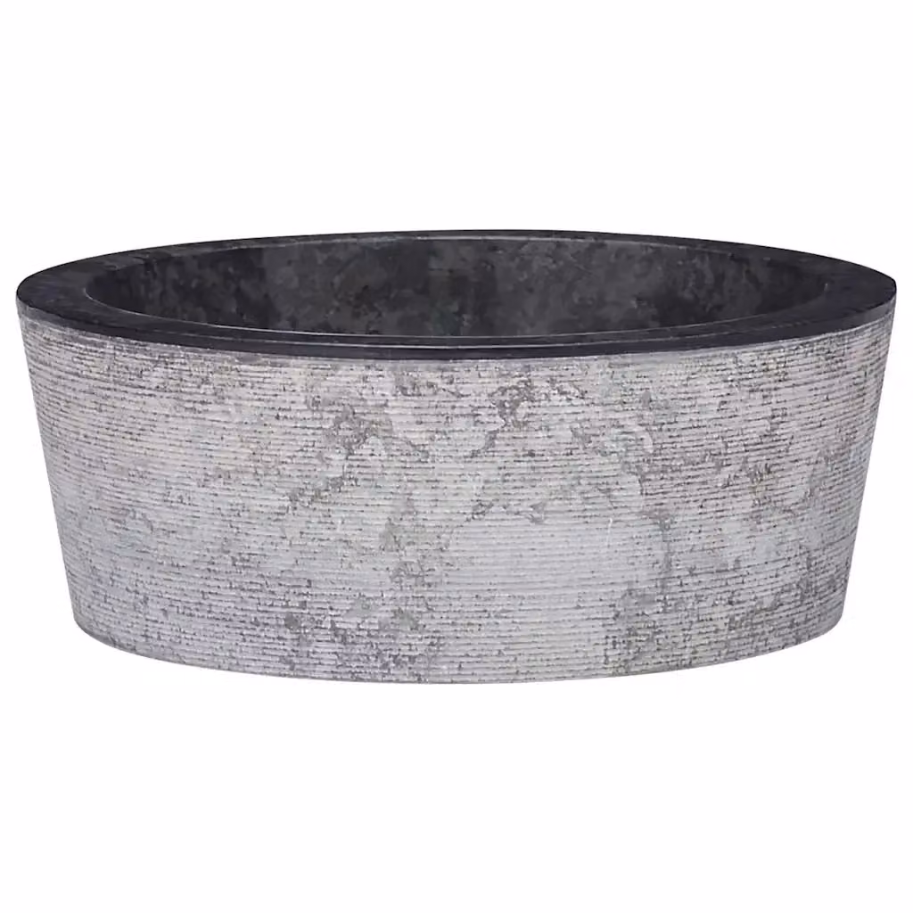 Lavandino in marmo vidaXL nero e grigio Ø40 x H 15 cm – 2
