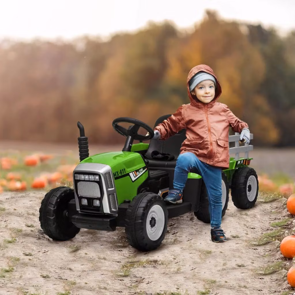 Trattore Elettrico per Bambini GIORDANOSHOP 12V con Rimorchio Verde e Grigio – 2