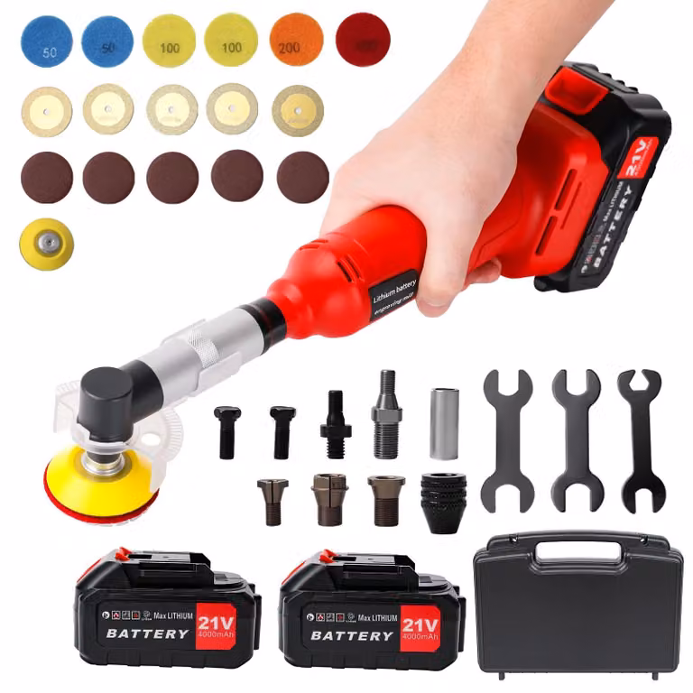 Smerigliatrice angolare a batteria da 600W - Mini smerigliatrice/lucidatrice - Controllo della velocità - Testina angolata a 90° - Ideale per incisione, lavorazione del legno, gioielli, pulizia di piastrelle - 2 batterie con caricabatterie EU