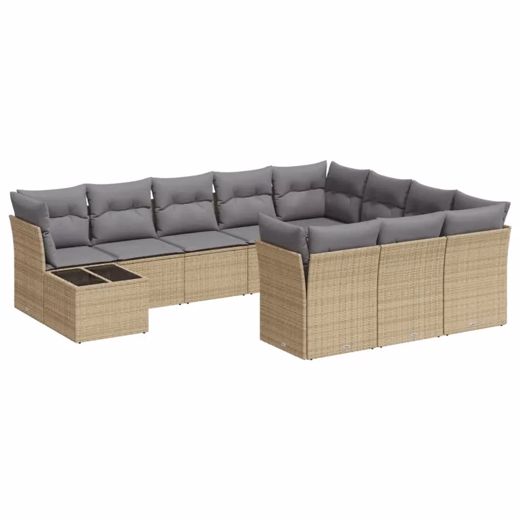 Set di Divani da Giardino VIDAXL in Polyrattan con Cuscini Beige, 11 Pezzi – 2