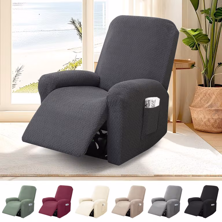 Copertura per poltrona, fodera elasticizzata per poltrona relax, adatta per poltrone da TV, color grigio scuro, con tasche