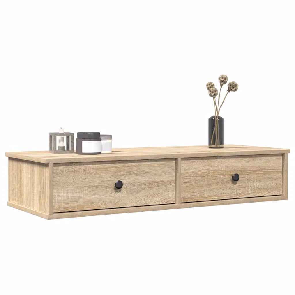 Scaffale a Parete con Cassetti vidaXL in Stile Scandinavo, Colore Marrone e Beige, L 100 x P 37,5 x H 19 cm