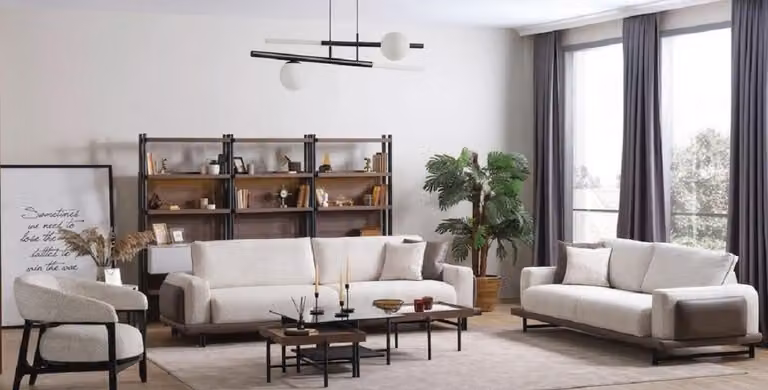 Set da salotto: divano a 4 posti, poltrona e set di 3 tavolini da salotto, bianco